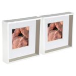 2x 3D Deep Box Photo Frames Display 10 x 10 with 6 x 6 Mount White/White