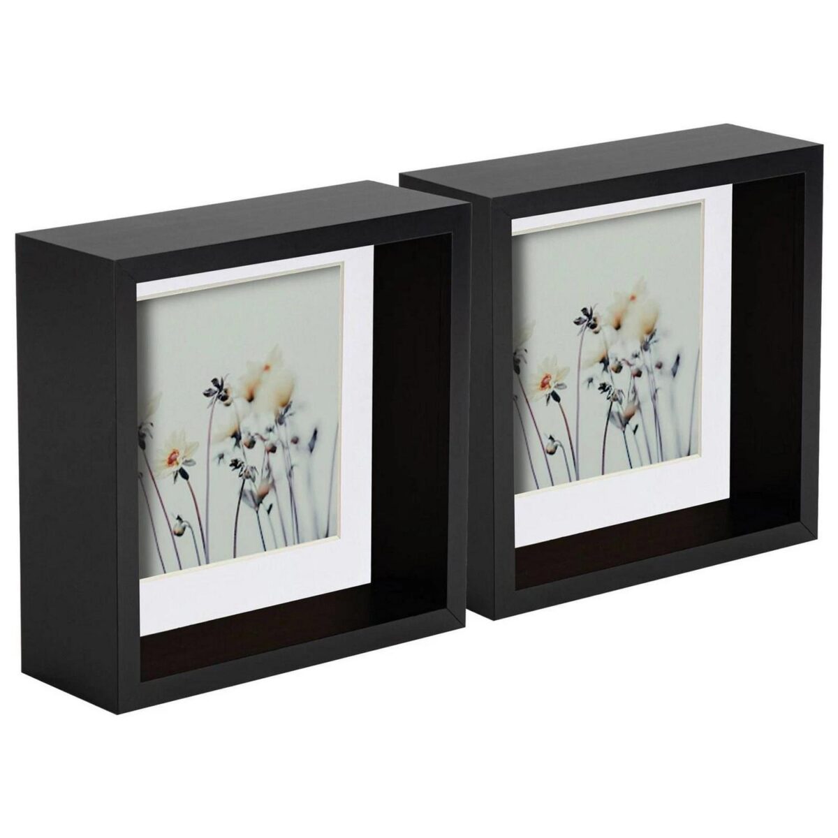 2x 3D Deep Box Photo Frames Display 6 x 6  with 4 x 4  Mount Black/White - Image 1