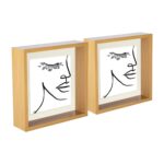 2x 3D Deep Box Photo Frames 8 x 8 with 6 x 6 Mount Light Wood/Ivory