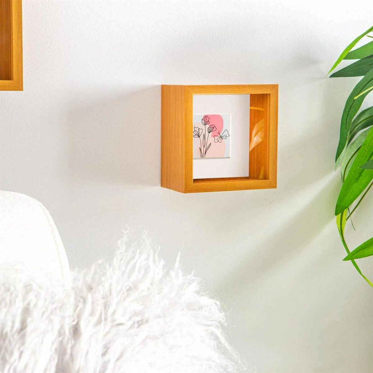 2x 3D Deep Box Photo Frames 4 x 4  with 2 x 2  Mount Light Wood/Ivory - Image 5