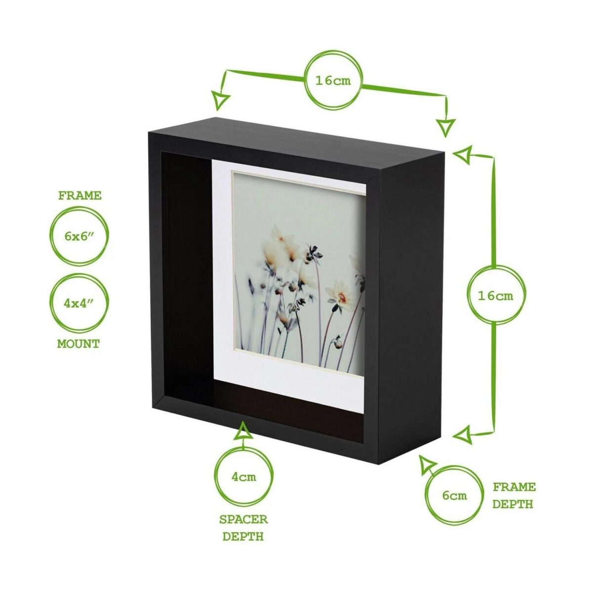 2x 3D Deep Box Photo Frames Display 6 x 6  with 4 x 4  Mount Black/White - Image 4