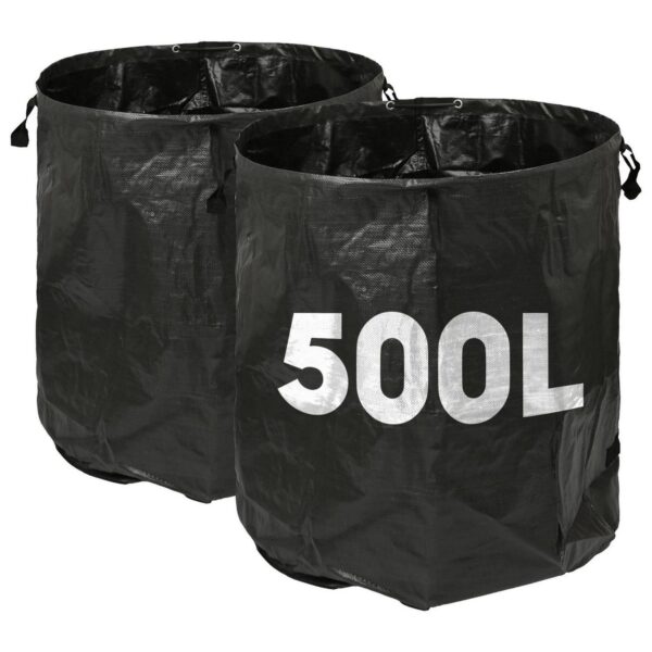 2x 500L Heavy-Duty Garden Waste Bags with Handles Black Large Grass Refuse Sacks
