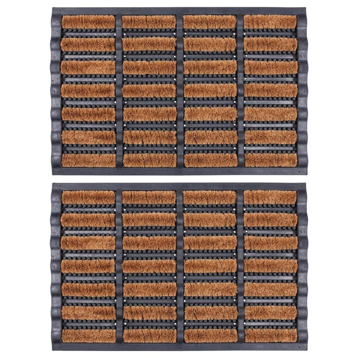 2x 60cm x 40cm Heavy Duty Rubber Coir Scraper Door Mat Non-Slip Outdoor - Image 1
