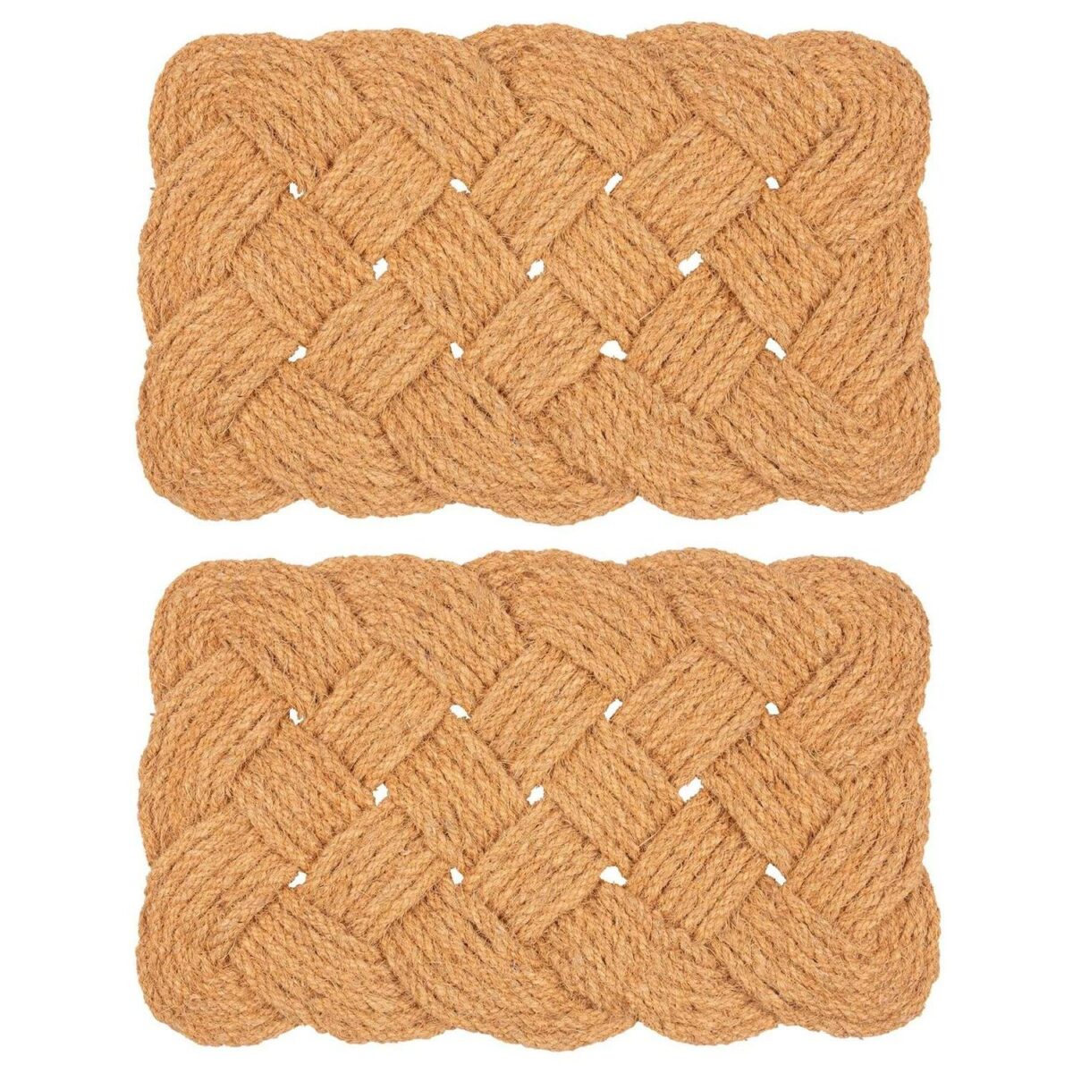 2x 68cm x 43cm Natural Coir Knotted Door Mat Non-Slip Indoor Kitchen Rug - Image 1
