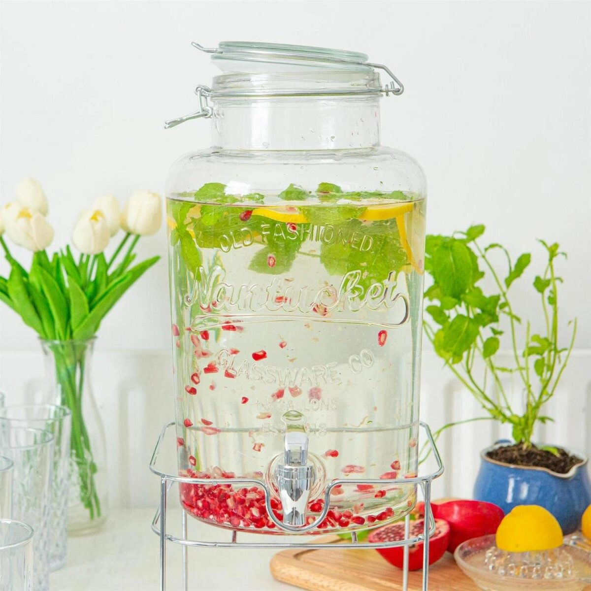 2x 6.5L Glass Drinks Dispensers with Tap and Chrome Stand Cold Water Lemonade Jug - Image 6
