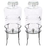 2x 8.7L Glass Drinks Dispensers with Tap and Black Stand Cold Water Lemonade Jug
