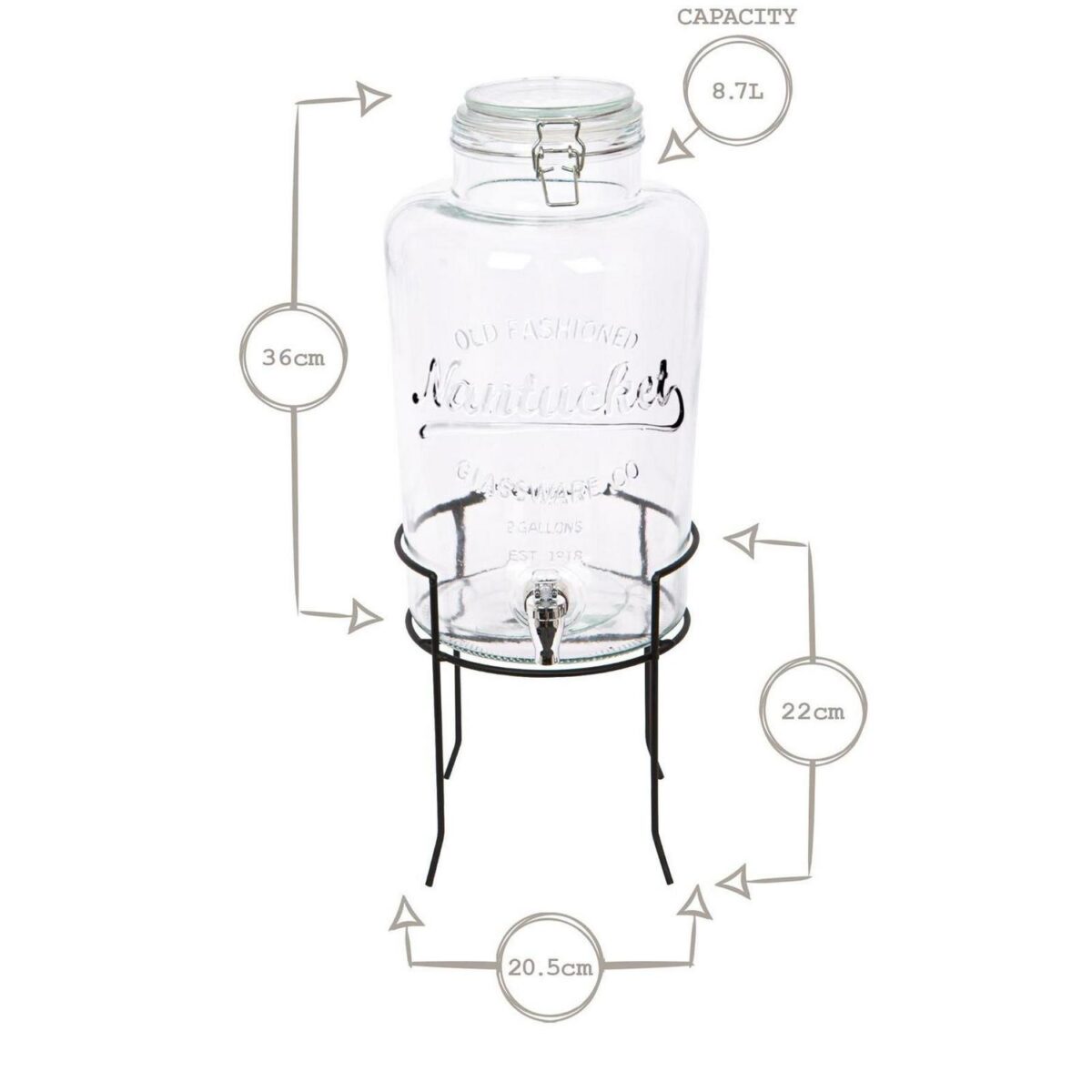 2x 8.7L Glass Drinks Dispensers with Tap and Black Stand Cold Water Lemonade Jug - Image 3