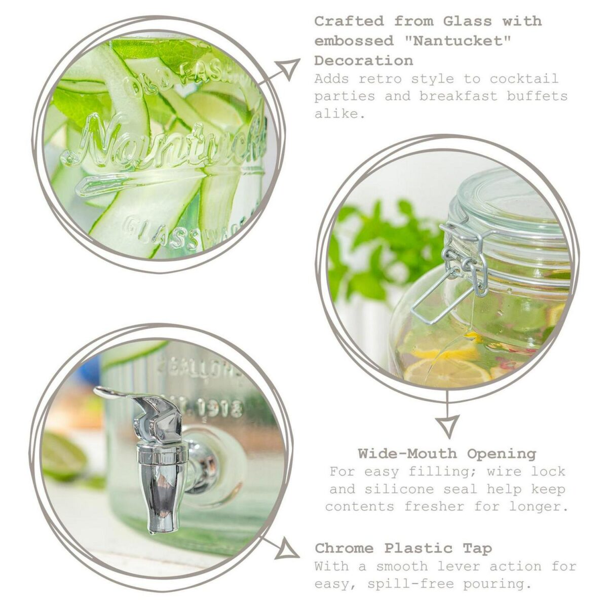 2x 8.7L Glass Drinks Dispensers with Tap and Black Stand Cold Water Lemonade Jug - Image 2