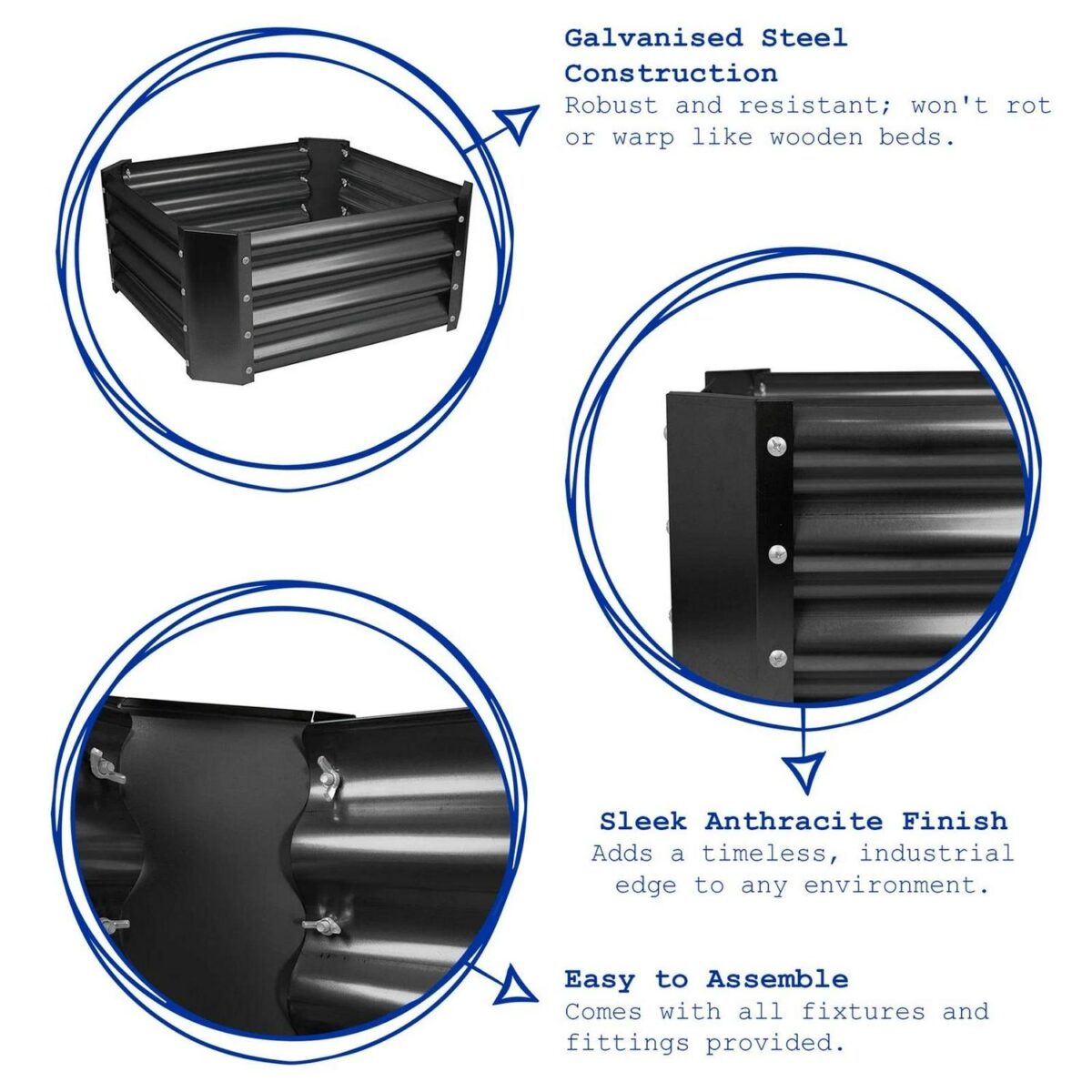 2x Anthracite 120cm x 60cm Rectangle Galvanised Steel Raised Garden Beds Planter - Image 2