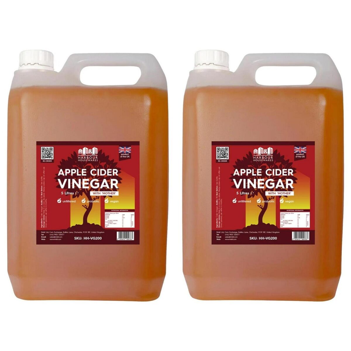 2x Apple Cider Vinegar with The Mother 5L Raw Unfiltered Live ACV - 5% Acidity - Image 1