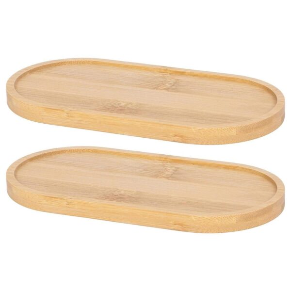 2x Bamboo Soap Dispenser Trays 17.5cm Brown Bathroom Liquid Hand Lotion Pump