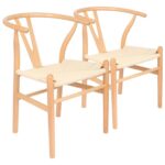 2x Beech Wooden Wishbone Dining Chairs Natural/Natural Mid-Century Modern Seat