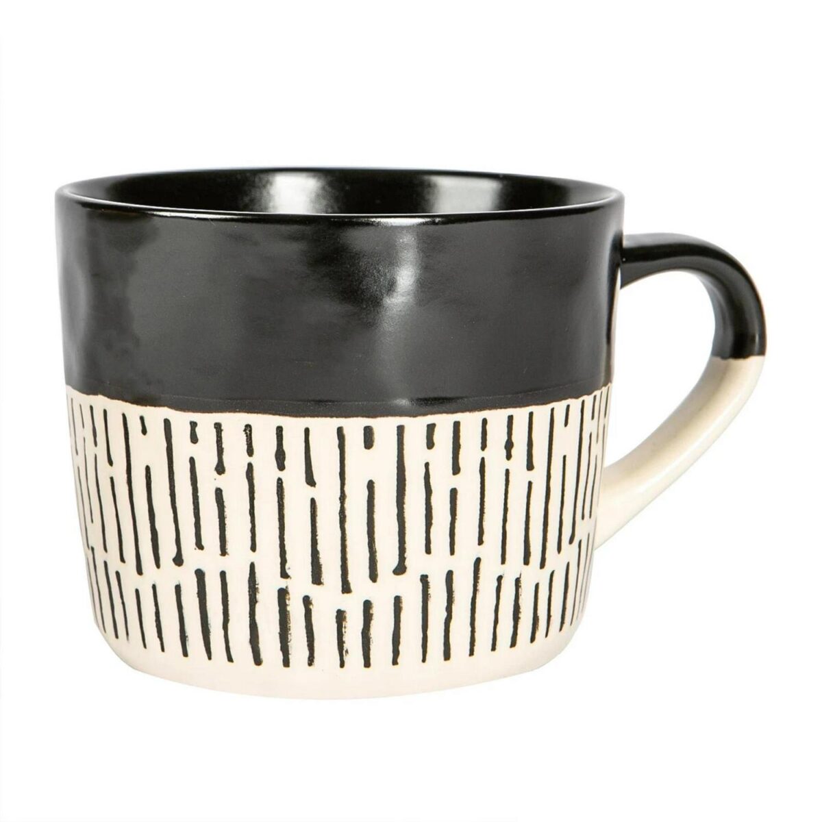 2x Black 450ml Dipped Dash Stoneware Coffee Mugs Large Ceramic Tea Cups Set - Image 5