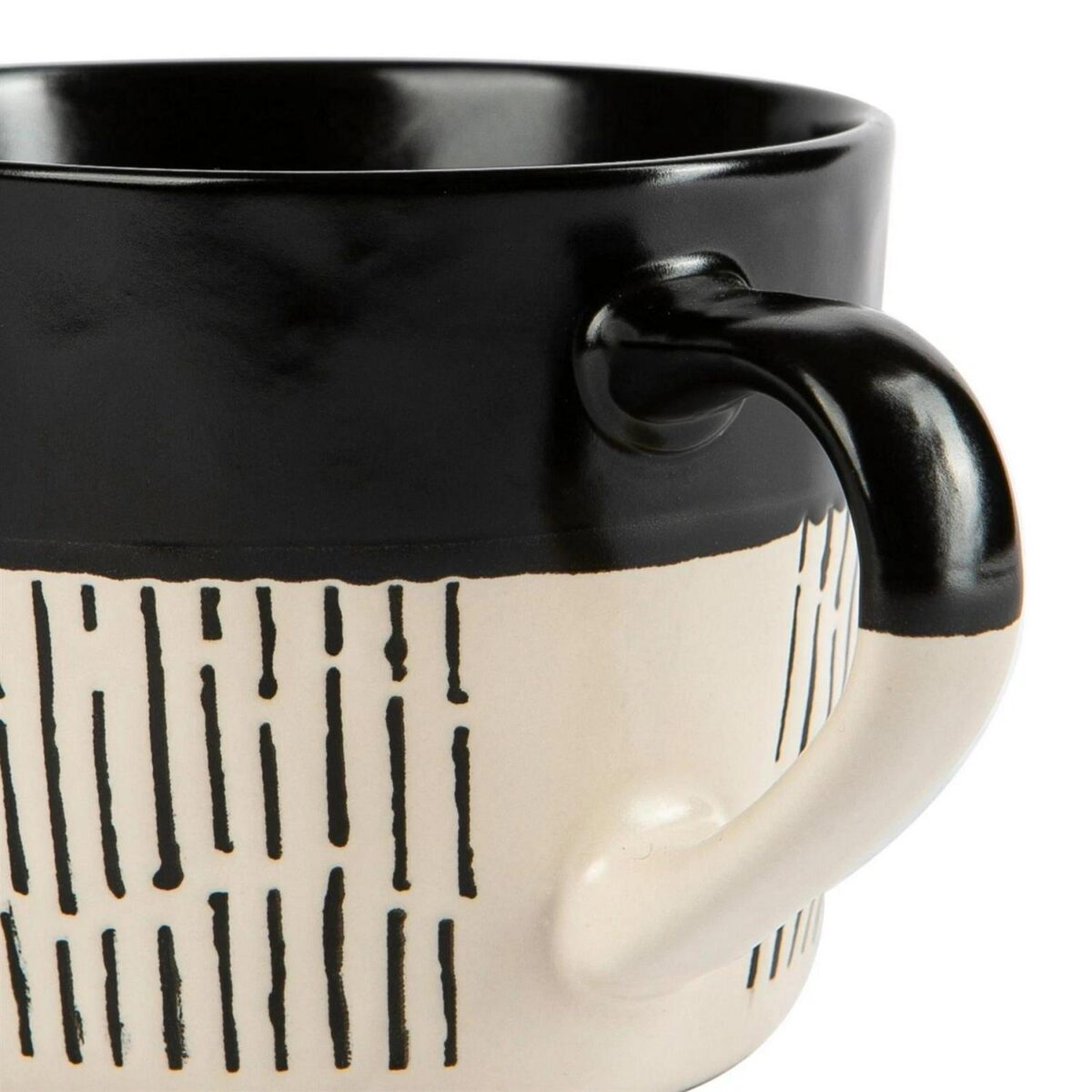 2x Black 450ml Dipped Dash Stoneware Coffee Mugs Large Ceramic Tea Cups Set - Image 4