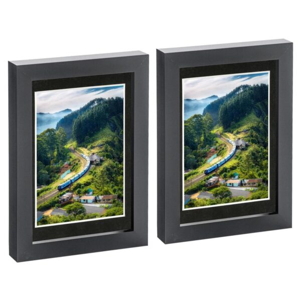 2x Black 5  x 7  Photo Frames with Black 4  x 6  Mount Picture Wall Décor