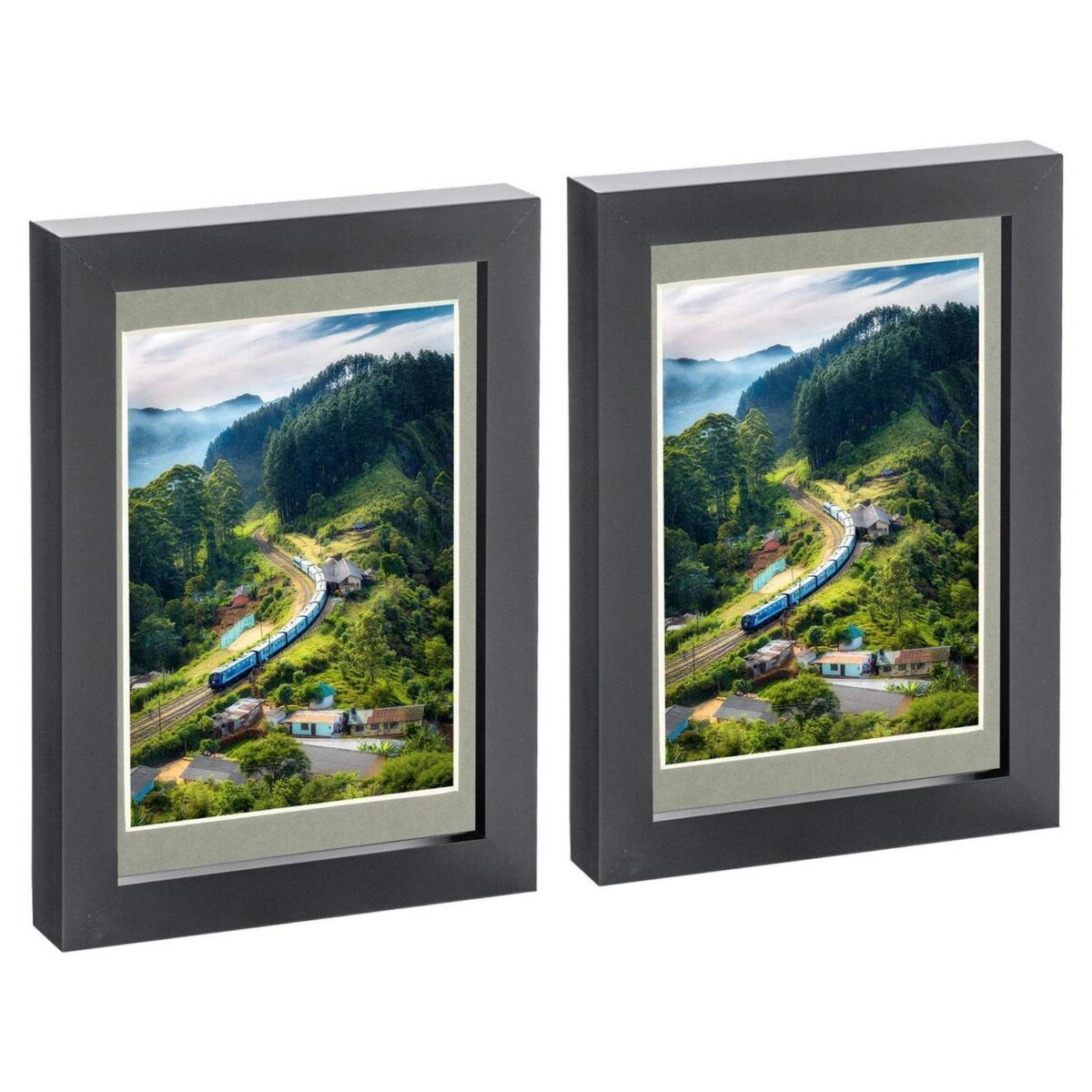 2x Black 5  x 7  Photo Frames with Grey 4  x 6  Mount Picture Wall Décor - Image 1