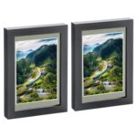 2x Black 5 x 7 Photo Frames with Grey 4 x 6 Mount Picture Wall Décor