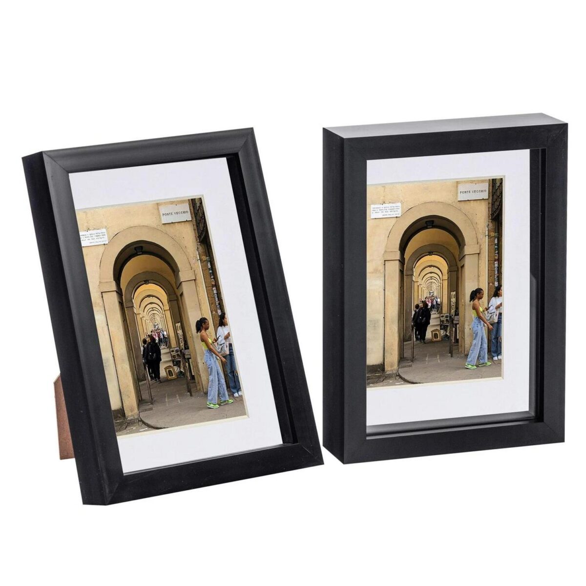 2x Black A5 (6  x 8 ) Acrylic 3D Box Photo Picture Frame - White 4  x 6  Mount - Image 1