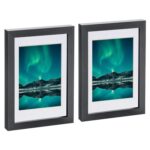2x Black A5 (6 x 8 ) Photo Frames with White 4 x 6 Mount Picture Décor