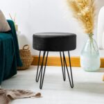 2x Black/Black H40 x D35cm Round Velvet Footstools Ottoman Stool Pouffe Seat - Image 7