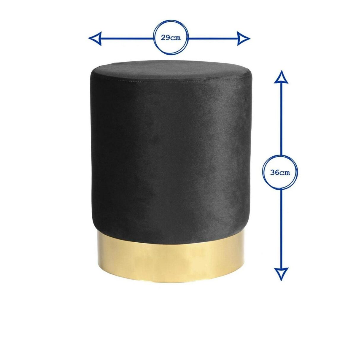 2x Black H36 x D29cm Round Velvet Footstools Foot Stool Pouffe Seat - Image 5