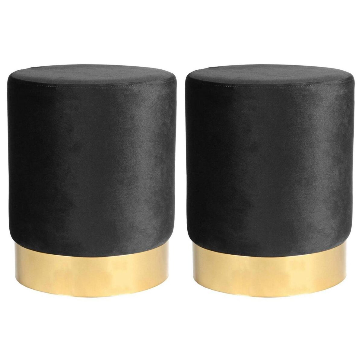 2x Black H36 x D29cm Round Velvet Footstools Foot Stool Pouffe Seat - Image 1