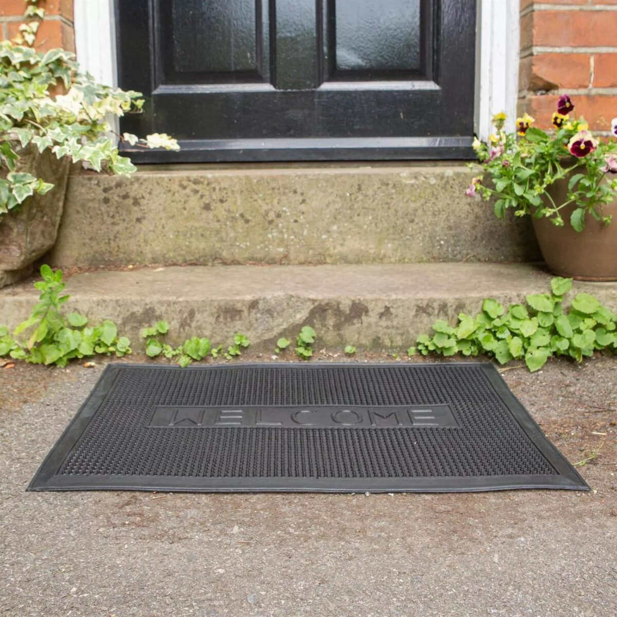 2x Black Welcome 60cm x 40cm Heavy Duty Rubber Dirt Trapper Door Mat Non-Slip - Image 5