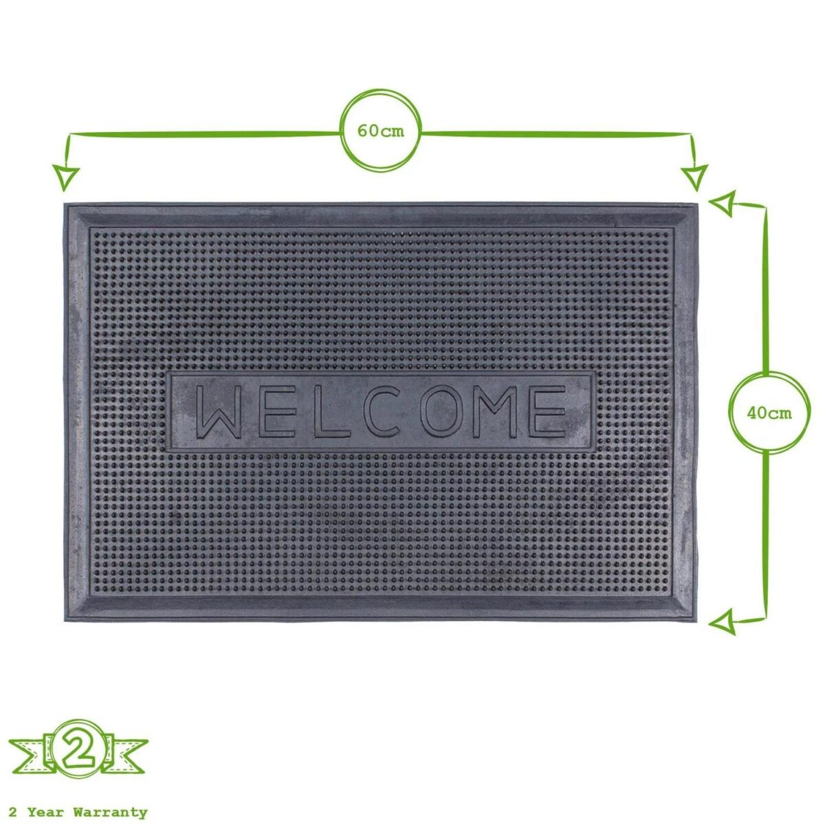 2x Black Welcome 60cm x 40cm Heavy Duty Rubber Dirt Trapper Door Mat Non-Slip - Image 3