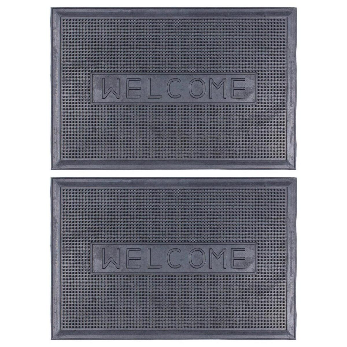 2x Black Welcome 60cm x 40cm Heavy Duty Rubber Dirt Trapper Door Mat Non-Slip - Image 1