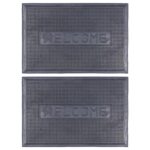 2x Black Welcome 60cm x 40cm Heavy Duty Rubber Dirt Trapper Door Mat Non-Slip