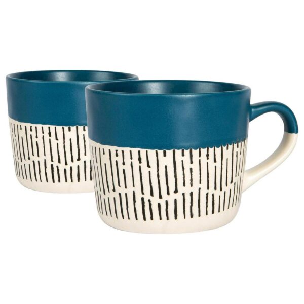 2x Blue 450ml Dipped Dash Stoneware Coffee Mugs Large Ceramic Tea Cups Set