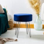 2x Blue/Silver 35cm x 40cm Round Velvet Footstools Ottoman Stool Pouffe Seat - Image 6
