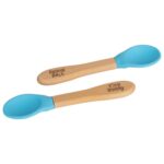 2x Children's Bamboo Spoons - Silicone Tip Eco-friendly Baby Feeding 14cm Blue