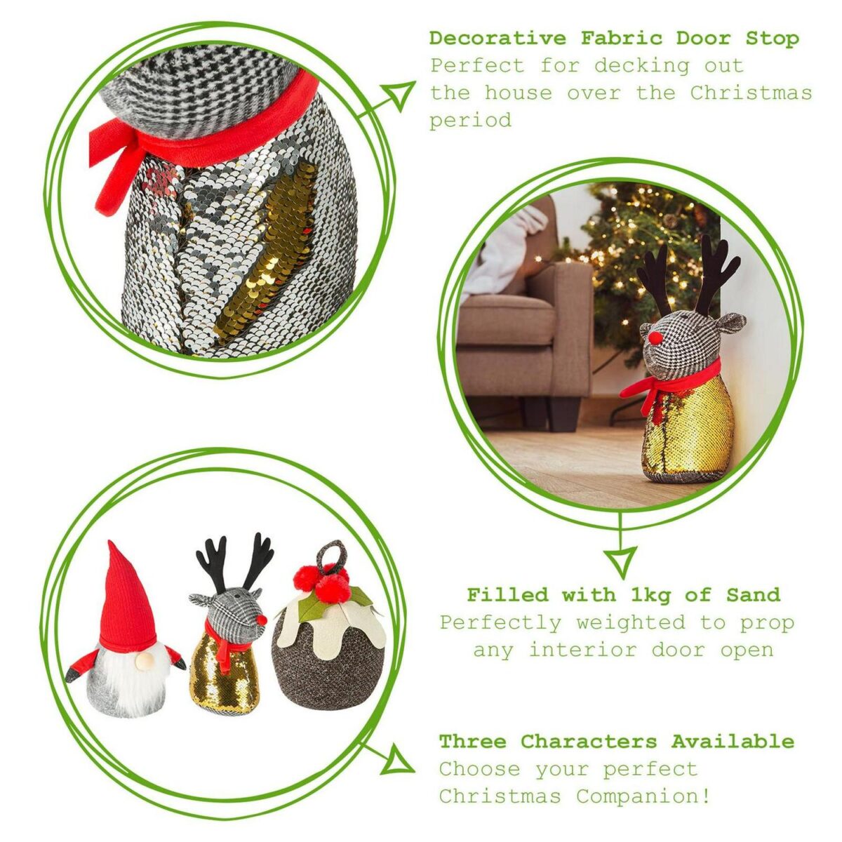 2x Christmas Door Stop Novelty Decorative Interior Weighted Doorstop Reindeer - Image 2