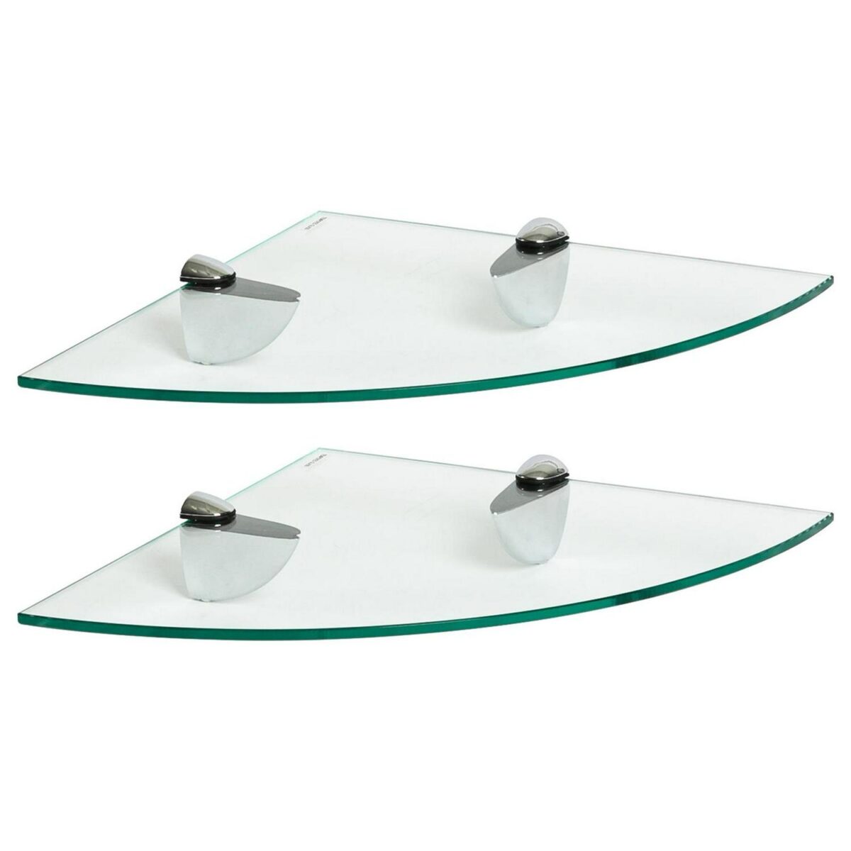2x Clear 30cm Floating Glass Corner Shelves Bathroom Shelf with Chrome Brackets - Image 1