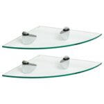 2x Clear 30cm Floating Glass Corner Shelves Bathroom Shelf with Chrome Brackets