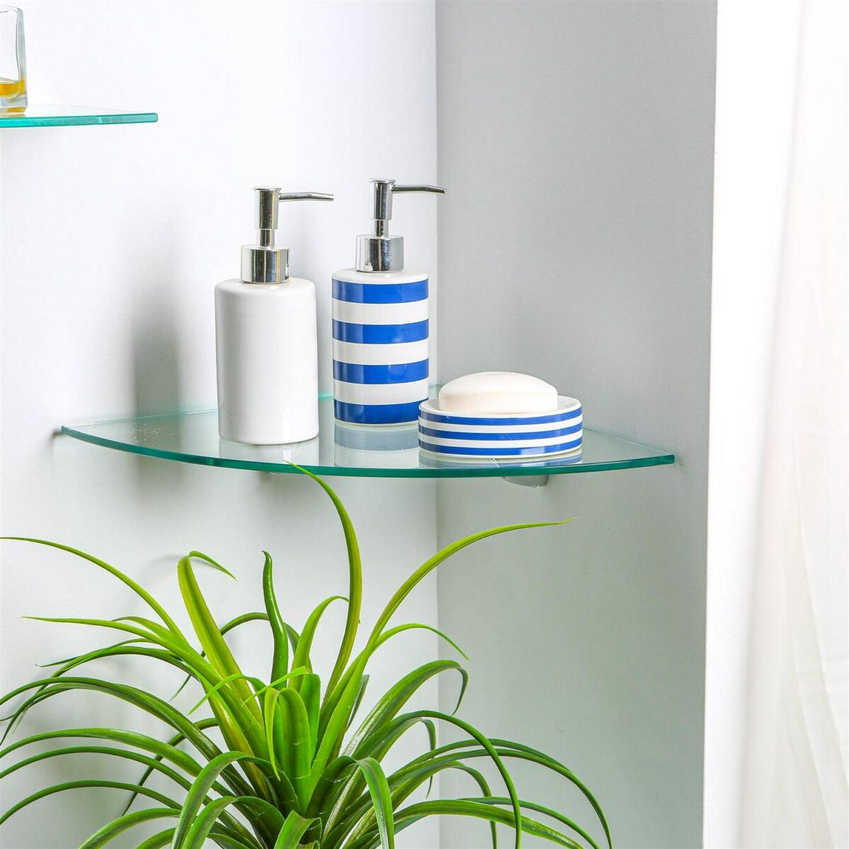 2x Clear 30cm Floating Glass Corner Shelves Bathroom Shelf with Chrome Brackets - Image 5