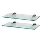 2x Clear 40cm Floating Glass Wall Shelves Bathroom Shelf with Chrome Brackets - Image 2
