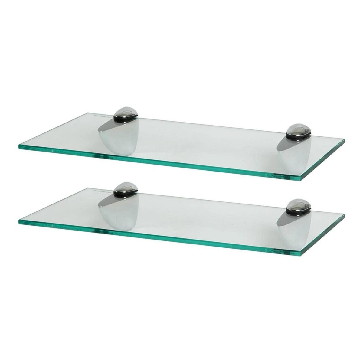 2x Clear 40cm Floating Glass Wall Shelves Bathroom Shelf with Chrome Brackets - Image 1