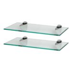 2x Clear 40cm Floating Glass Wall Shelves Bathroom Shelf with Chrome Brackets