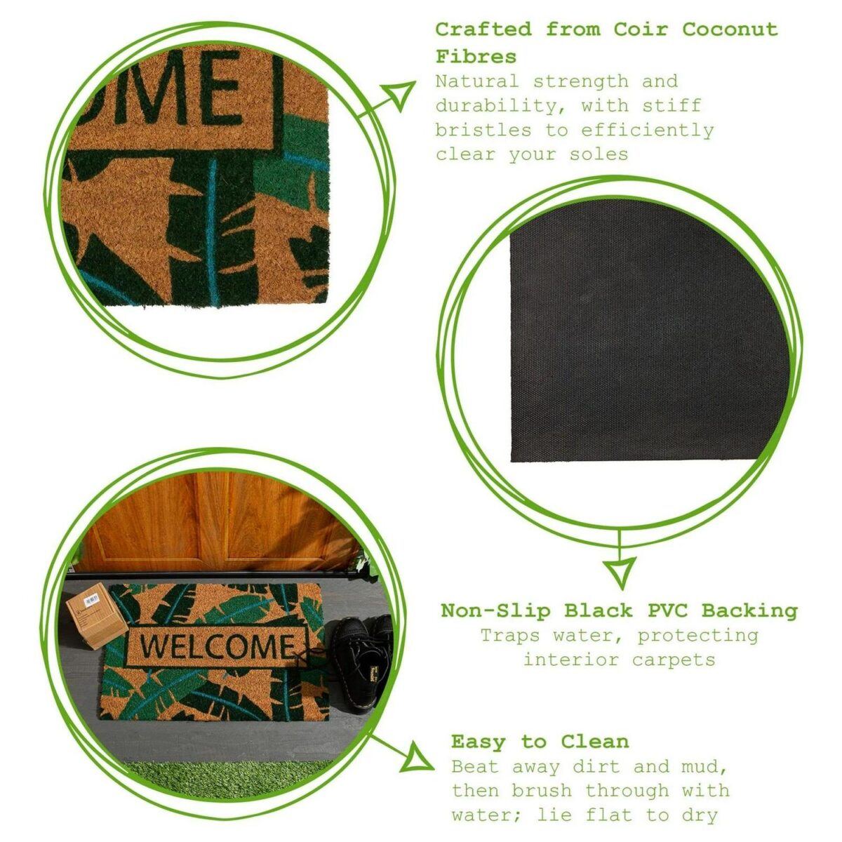2x Coir Door Mats Natural Indoor Outdoor Welcome Mats 60 x 40cm Banana Leaf - Image 2
