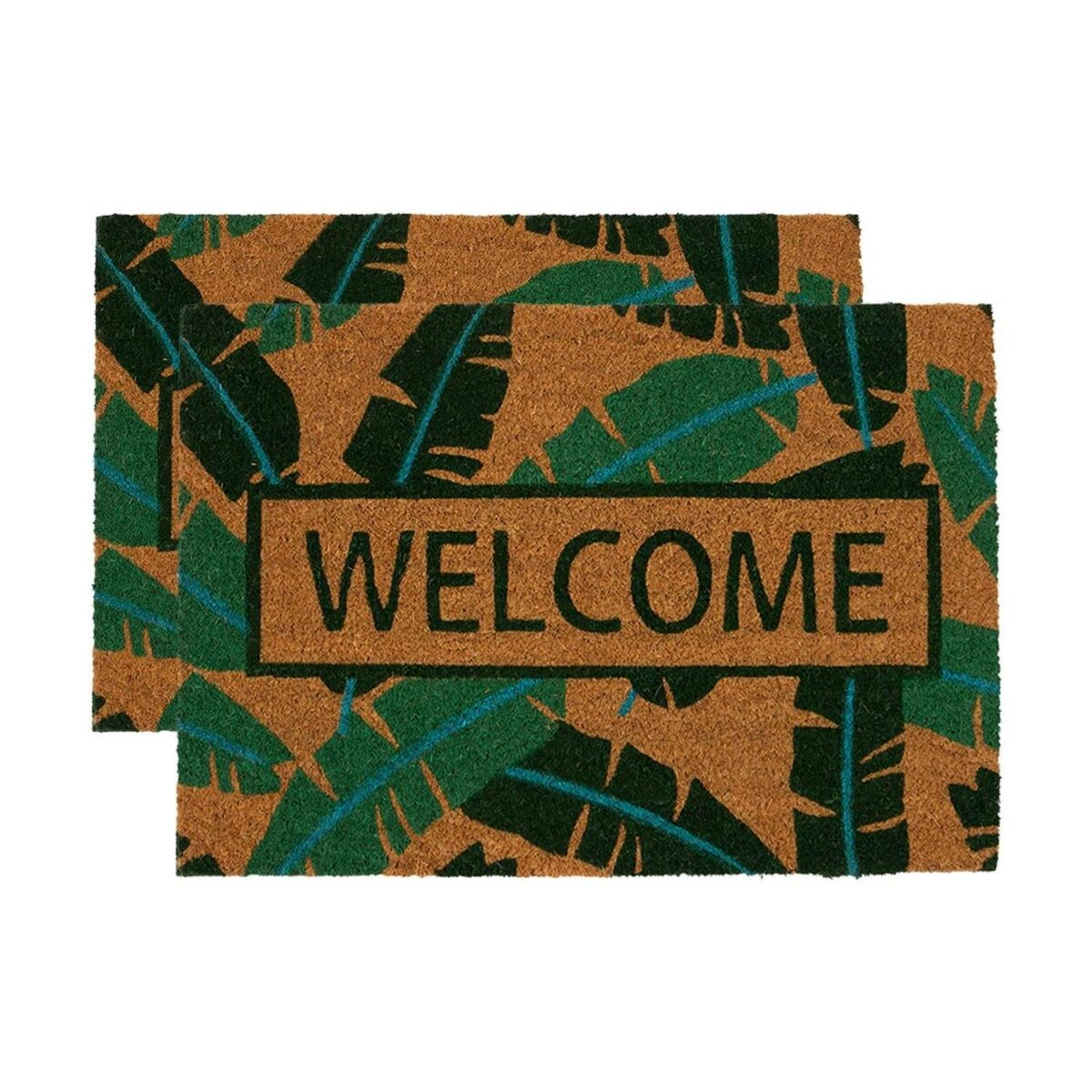2x Coir Door Mats Natural Indoor Outdoor Welcome Mats 60 x 40cm Banana Leaf - Image 1
