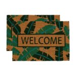 2x Coir Door Mats Natural Indoor Outdoor Welcome Mats 60 x 40cm Banana Leaf