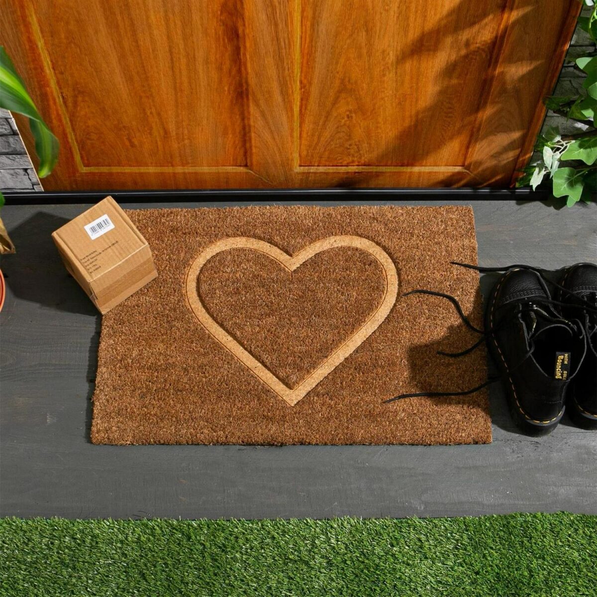 2x Coir Door Mats Natural Indoor Outdoor Welcome Mats 60 x 40cm Embossed Heart - Image 6
