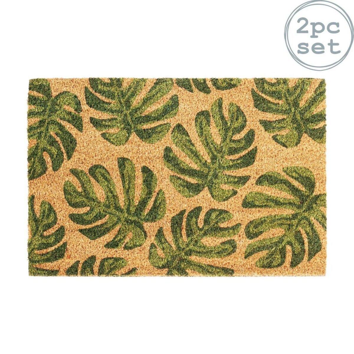 2x Coir Door Mats Natural Coconut Indoor Outdoor Mats 60 x 40cm Monstera - Image 1