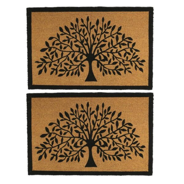 2x Coir Door Mats Natural Coconut Indoor Outdoor Welcome 90 x 60cm Tree of Life