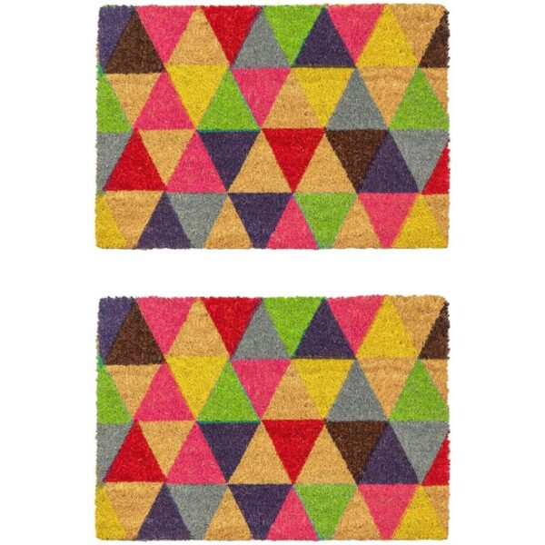 2x Coir Door Mats Natural Coconut Indoor Outdoor Mats 90 x 60cm Triangle