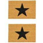 2x Coir Door Mats Natural Indoor Outdoor Welcome Mats 90 x 60cm Black Star