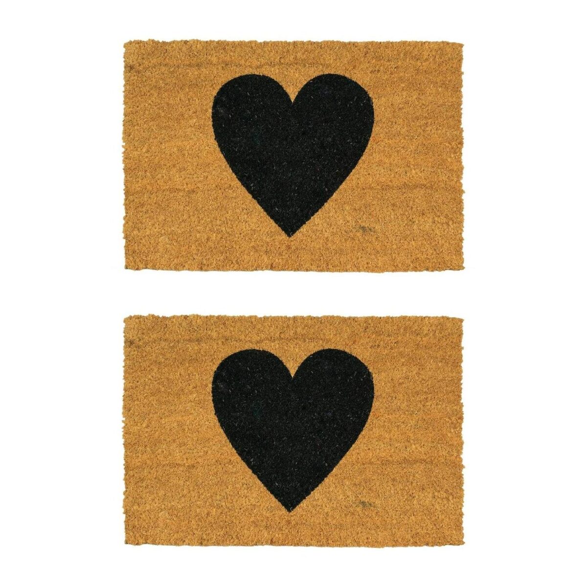 2x Coir Door Mats Natural Indoor Outdoor Welcome Mats 60 x 40cm Black Heart - Image 1