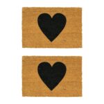 2x Coir Door Mats Natural Indoor Outdoor Welcome Mats 60 x 40cm Black Heart